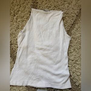 Zara White Ribbed High-Neck Tank Top